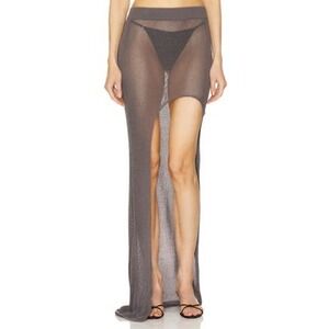 Aya Muse Knit Maxi‎ Skirt brown Sheer Cover Up Slit Party Beach Women's Small